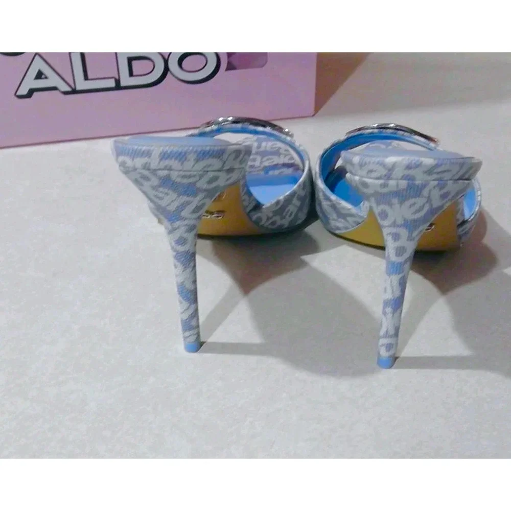 Aldo x Barbie Rhinestone Heels Sz 8.5 Sold Out Limited Edition Pink Logo Mules - Picture 4 of 9